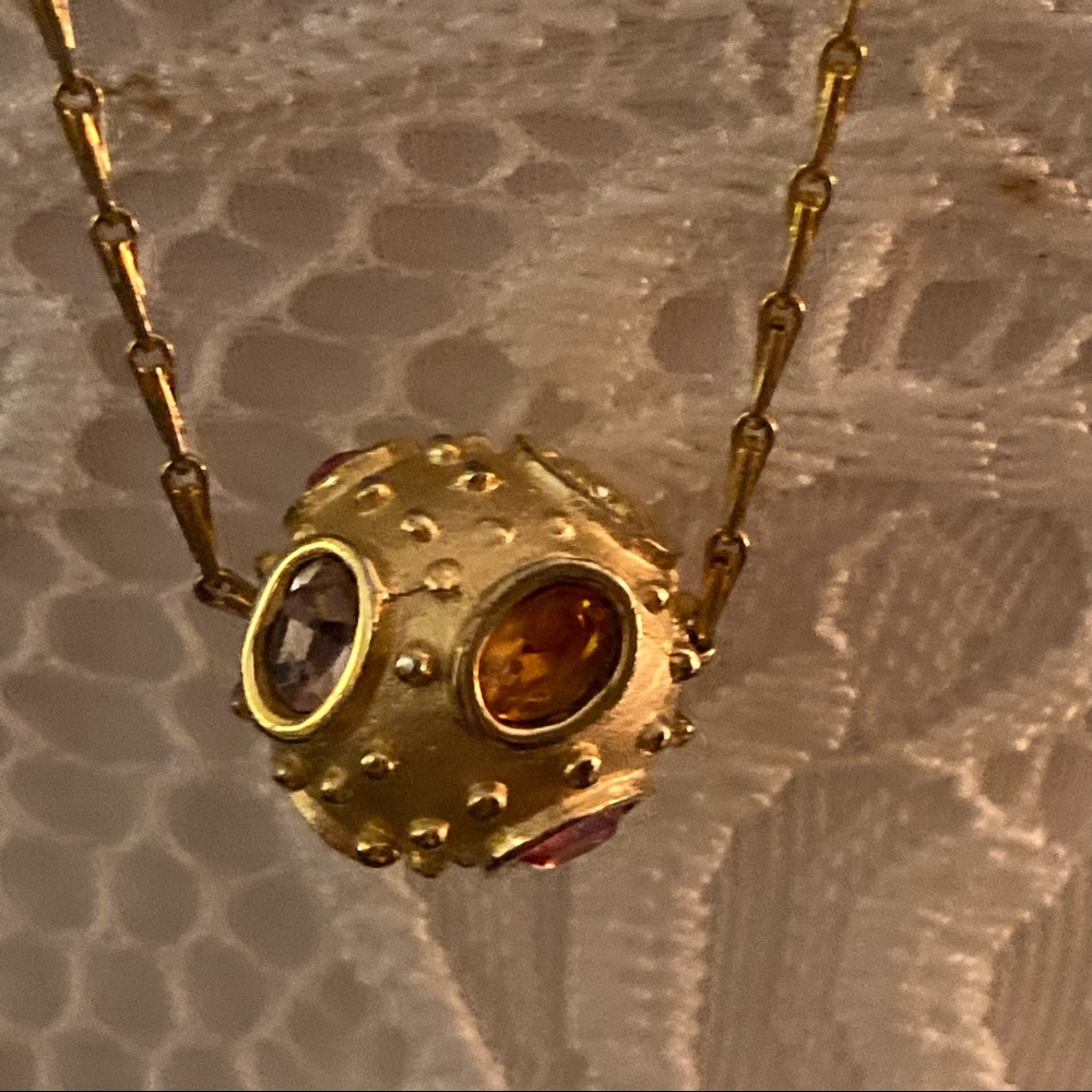 Diving bell charm gold tone and rhinestones necklace costume jewelry